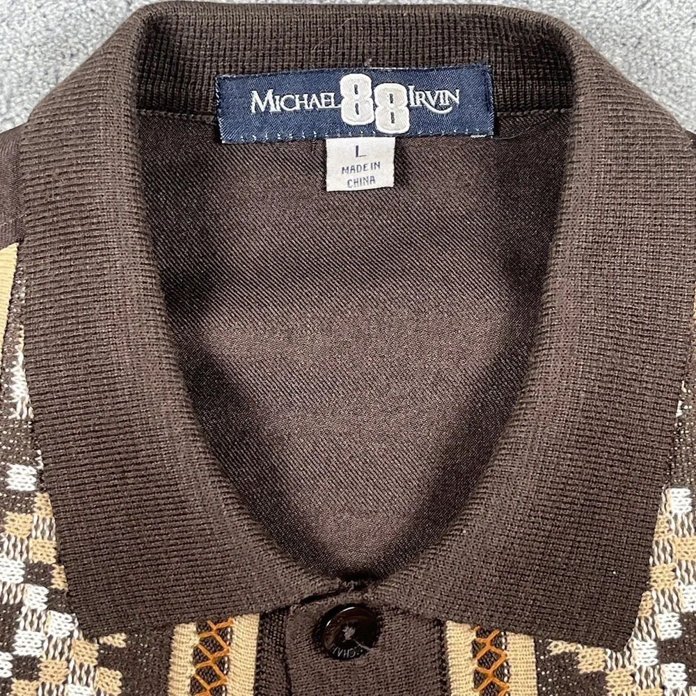 MICHAEL IRVIN 88 Men Vintage Brown Collared Knit Button Cardigan Shirt Sweater